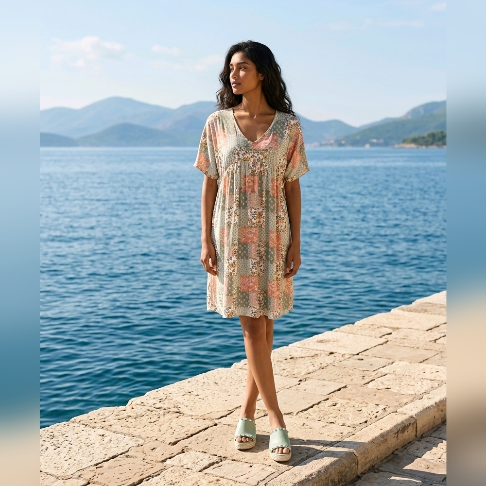 HAPTICS | Size Small | Women's Pastel Patchwork Dress with Pockets